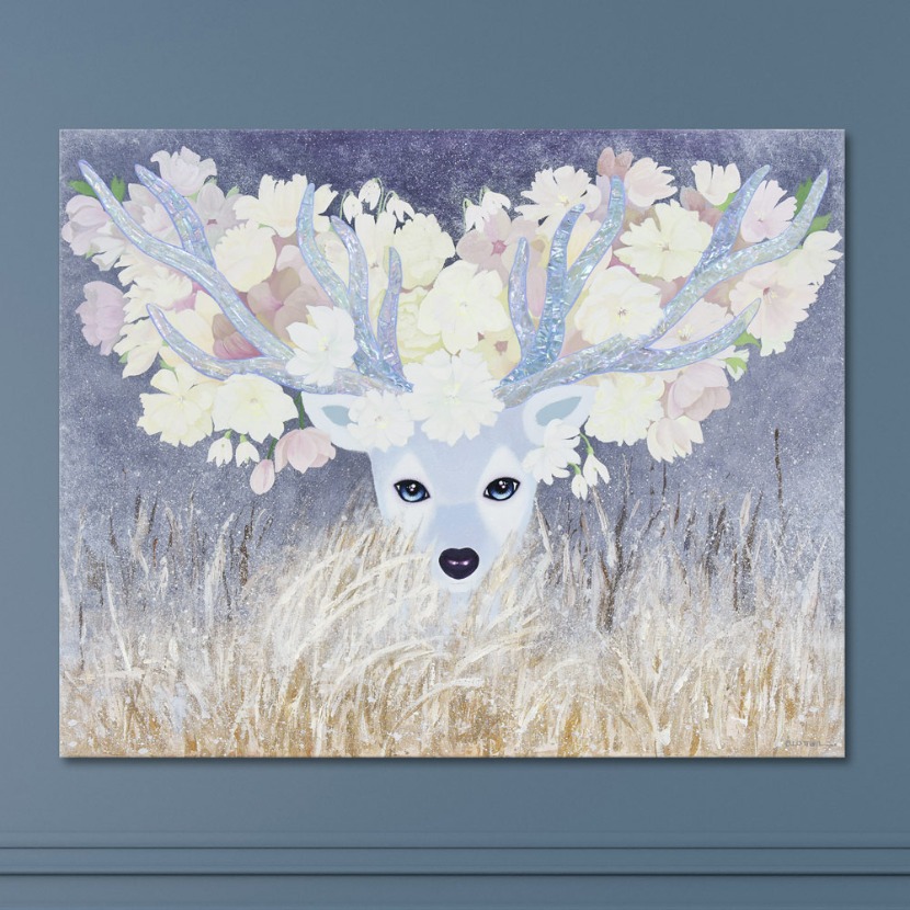 wp123 (오유빈) 디어플라워 윈터 사슴그림 캔버스그림