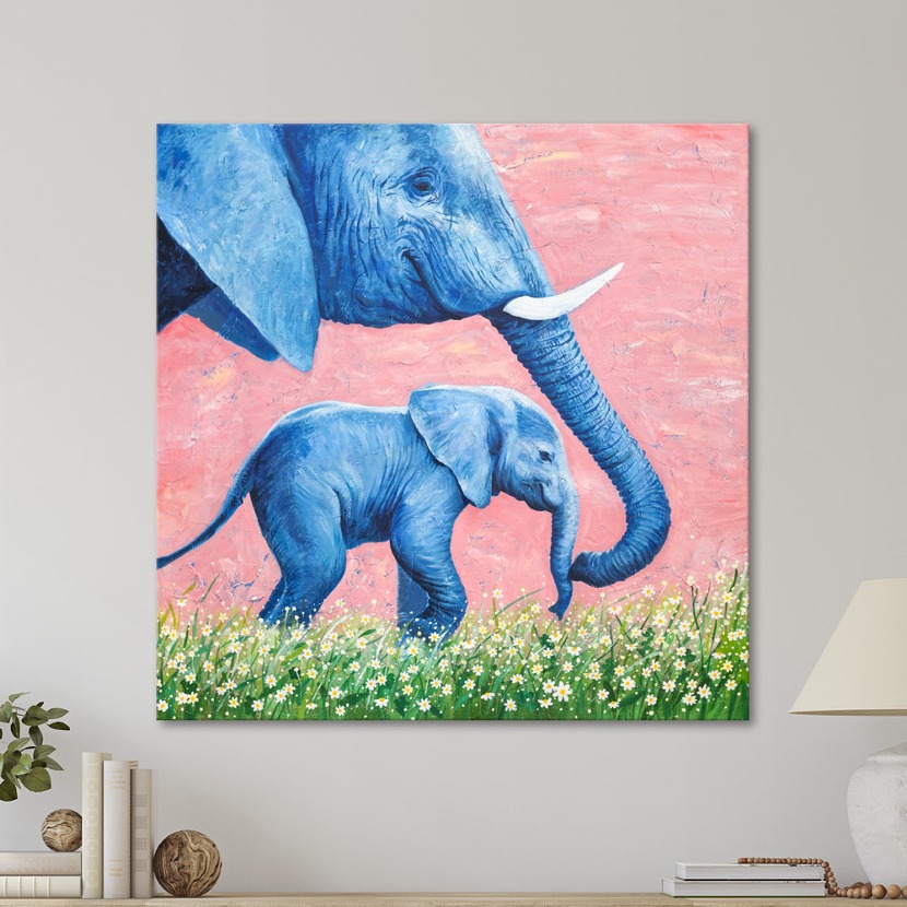 wp170 ( BY MOMO ) 꽃길만 걷는 코끼리가족 캔버스그림
